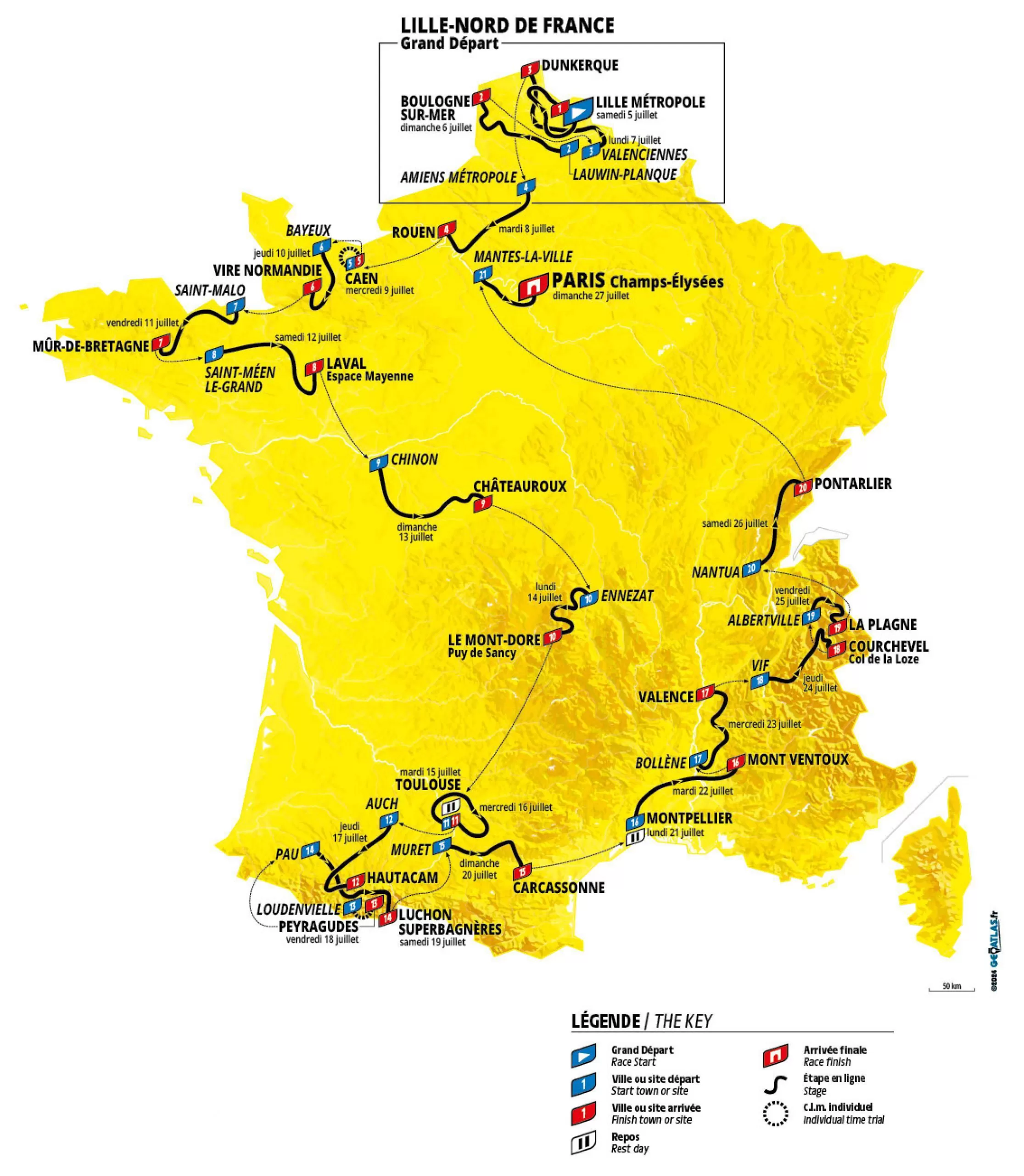 The full route map of the 2025 Tour de France