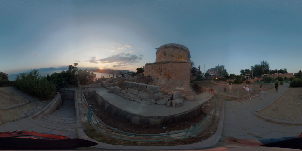 A 360 Virtual Reality image of Hidirlik Tower above Antalya harbour, Antalya